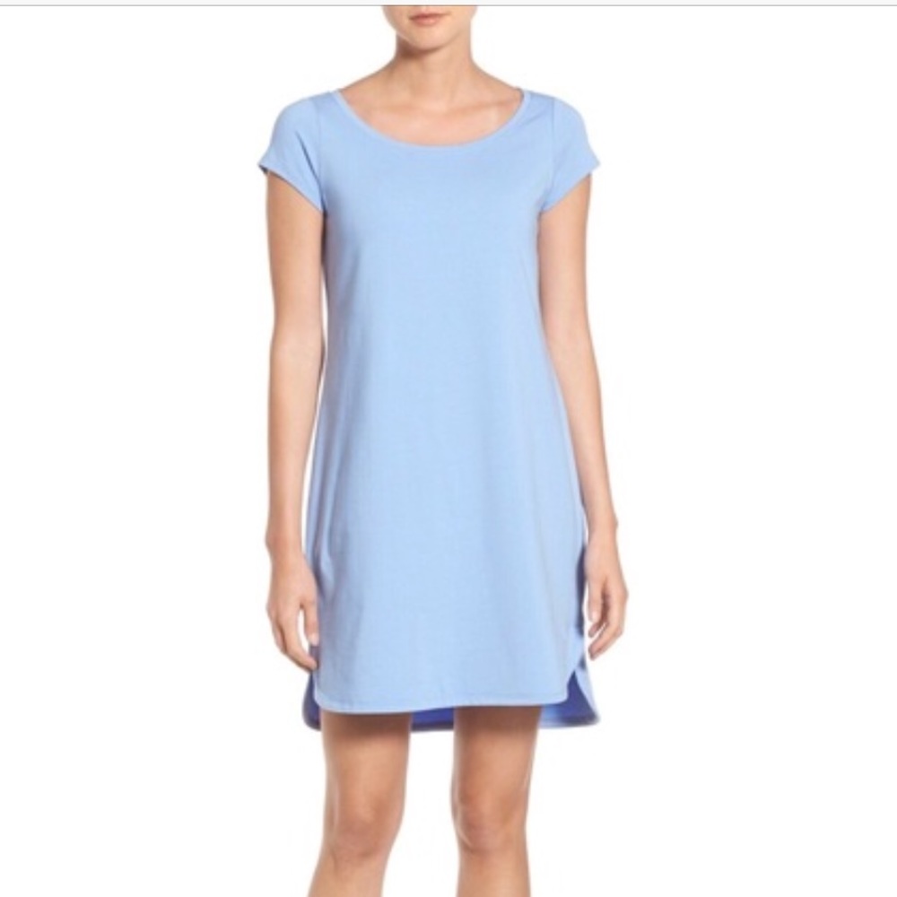 Eileen Fisher Blue Ballet Neck Cotton Dress LG